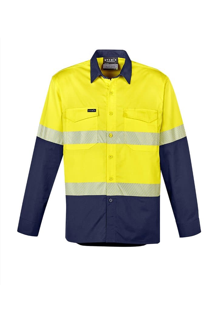 Mens Rugged Cooling Hi Vis Segmented Tape L/S Shirt ZW229 Work Wear Syzmik   