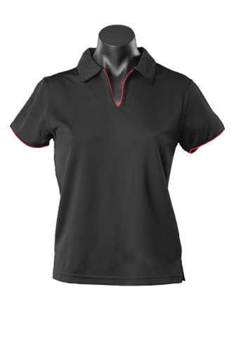 Aussie Pacific Ladies Yarra Polo Shirt 2302 Casual Wear Aussie Pacific Black/Red 16-18 