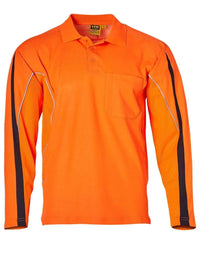 Australian Industrial Wear Work Wear Fluoro Orange/Navy / S HI-VIS LEGEND LONG SLEEVE POLO Men's SW33A