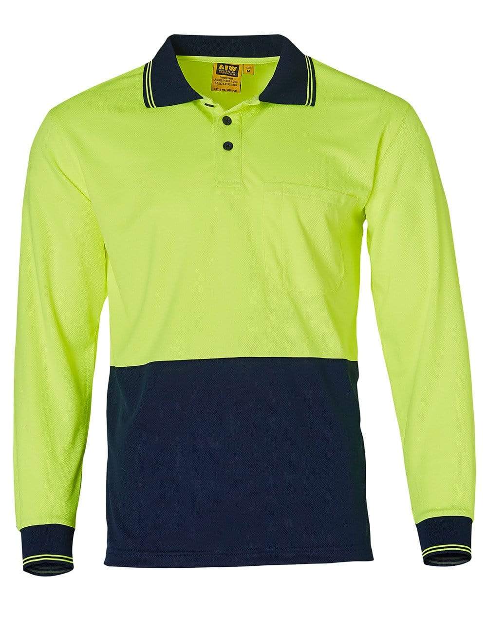 High Visibility Long Sleeve Polo SW05TD Work Wear Australian Industrial Wear Fluoro Yellow/Navy S 