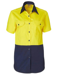 Women's Short Sleeve Safety Shirt SW63 Work Wear Australian Industrial Wear 8 Fluoro Yellow/Navy 