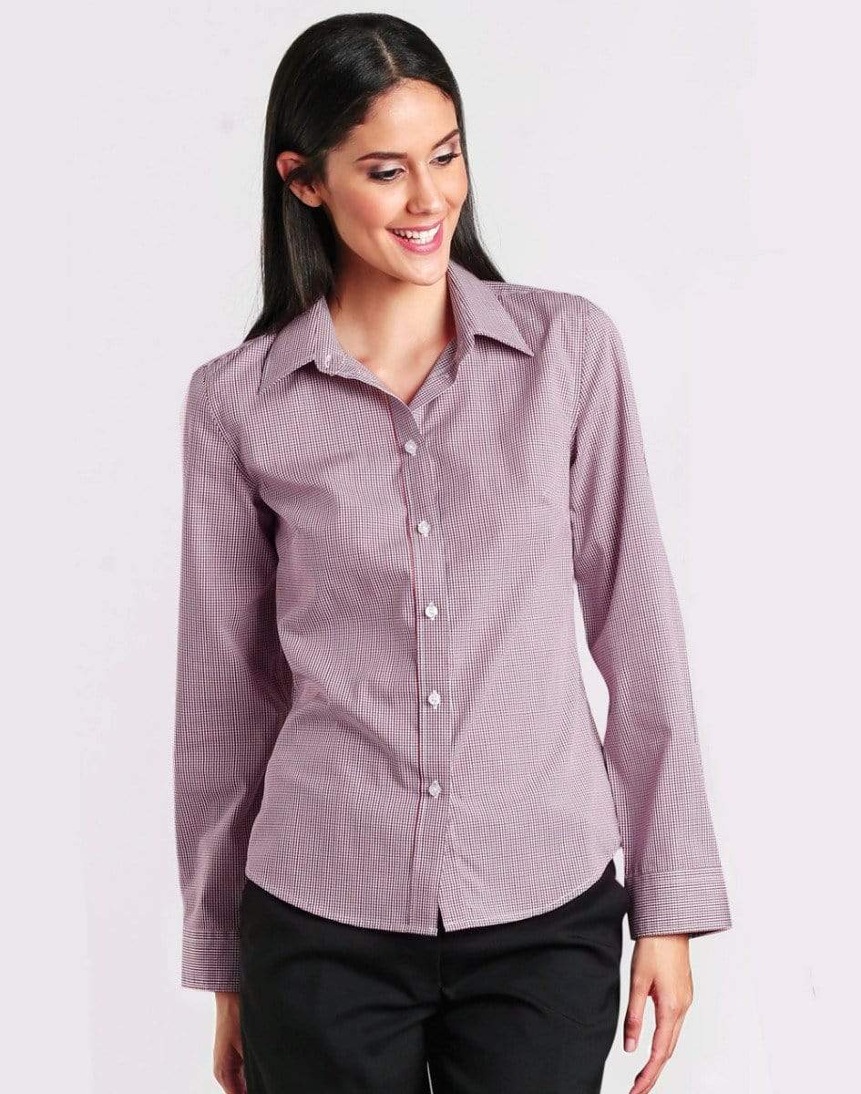 BENCHMARK Ladies’ Two Tone Mini Gingham Long Sleeve Shirt M8340L Corporate Wear Benchmark   