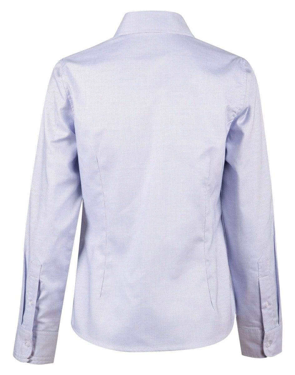 BENCHMARK Laides’ Dot Contrast Long Sleeve Shirt- white blue dot M8922 Metro Workwear.