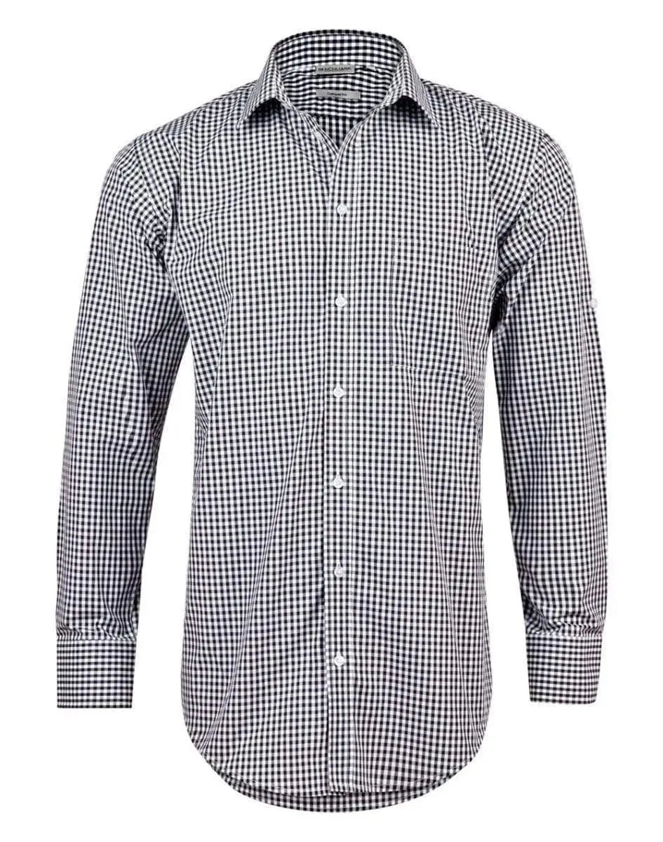 BENCHMARK Men’s Gingham Check Long Sleeve Shirt with Roll-up Tab Sleeve M7300L Metro Workwear.