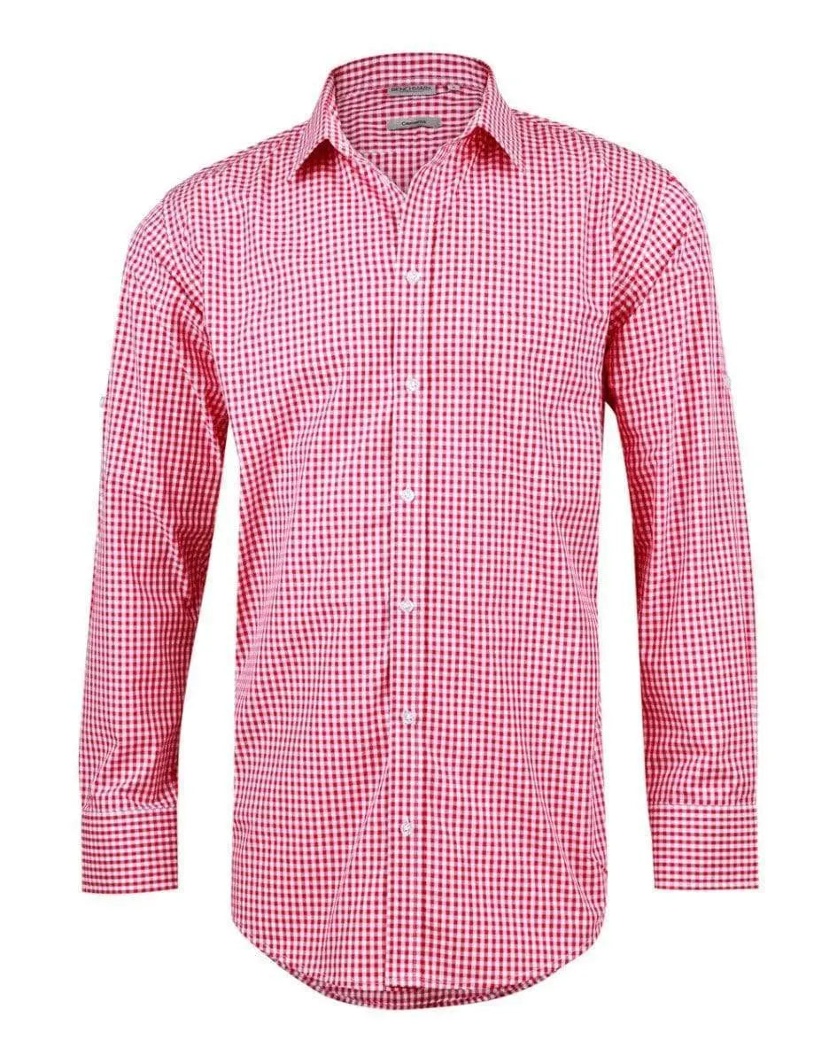 BENCHMARK Men’s Gingham Check Long Sleeve Shirt with Roll-up Tab Sleeve M7300L Metro Workwear.