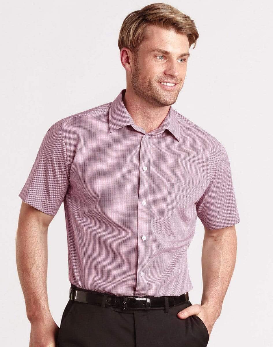 BENCHMARK Men’s Two Tone Mini Gingham Short Sleeve Shirt M7340S Corporate Wear Benchmark   