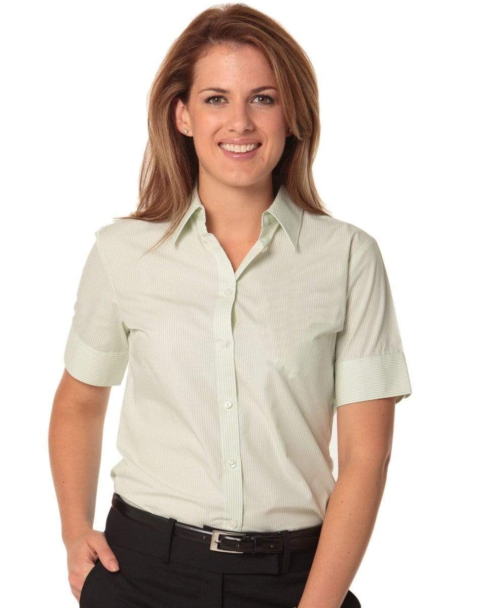 BENCHMARK Women's Balance Stripe Short Sleeve Shirt  M8234 Corporate Wear Benchmark Mint/White 6 