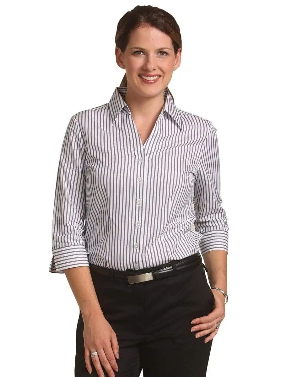 BENCHMARK Women's Executive Sateen Stripe 3/4 Sleeve Shirt M8310Q Metro Workwear.