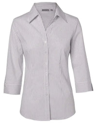 BENCHMARK Women's Ticking Stripe 3/4 Sleeve Shirt M8200Q Metro Workwear.