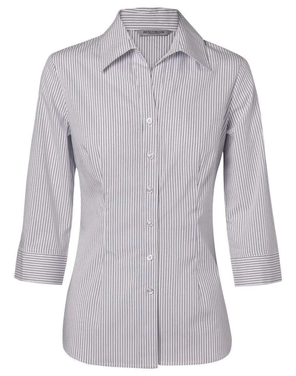 BENCHMARK Women's Ticking Stripe 3/4 Sleeve Shirt M8200Q Metro Workwear.