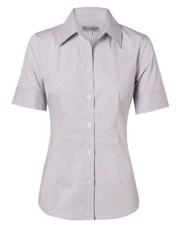 BENCHMARK Women's Ticking Stripe Short Sleeve Shirt M8200S Corporate Wear Benchmark Grey/White 6 