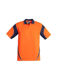 SYZMIK Men’s Hi Vis Aztec Polo - Short Sleeve ZH248 Work Wear Syzmik Orange/Navy XS 