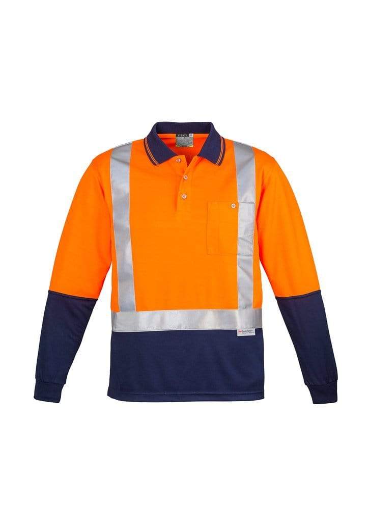 Syzmik Men’s Hi Vis Spliced Polo - Long Sleeve Shoulder Taped ZH234 Work Wear Syzmik Orange/Navy S 