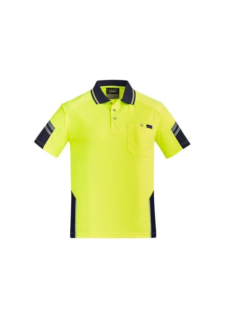 SYZMIK mens reinforced hi vis squad s/s polo zh465 Work Wear Syzmik Yellow/Navy 7XL 