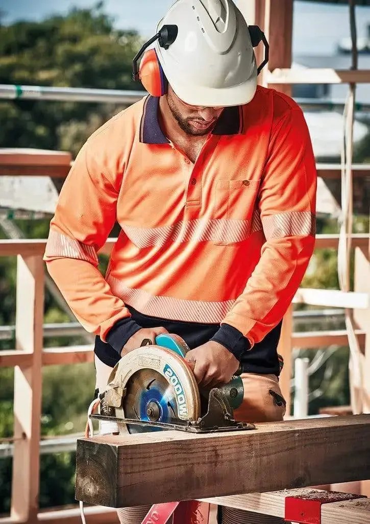 SYZMIK Unisex Hi Vis Segmented Long Sleeve Polo Hoop Taped ZH530 Metro Workwear.