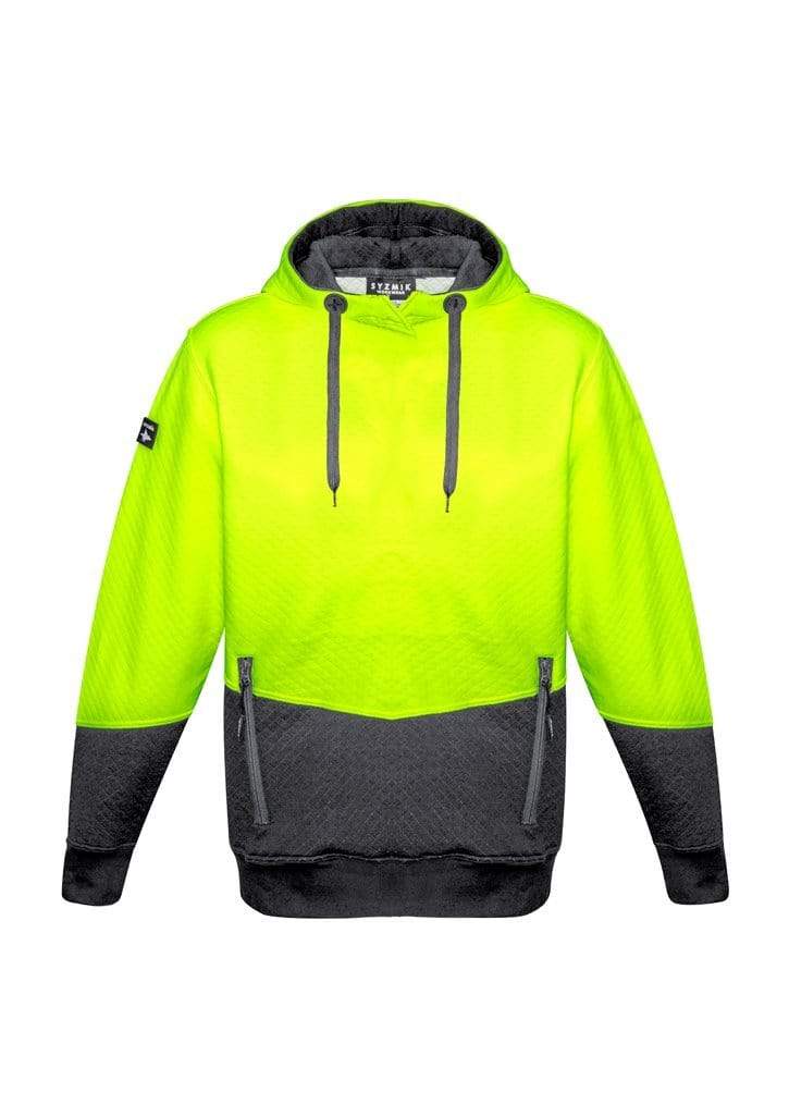 SYZMIK Unisex Hi-Vis Textured Jacquard Hoodie ZT477 Work Wear Syzmik Yellow/Charcoal XXS 