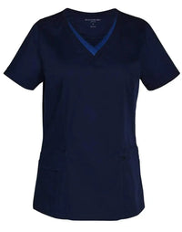 Winning Spirit Ladies V-neck Contrast Trim Scrubs Top M7660 - Simply Scrubs Australia
