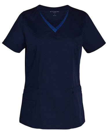 Winning Spirit Ladies V-neck Contrast Trim Scrubs Top M7660 Health & Beauty Winning Spirit Navy/Royal 2XS 