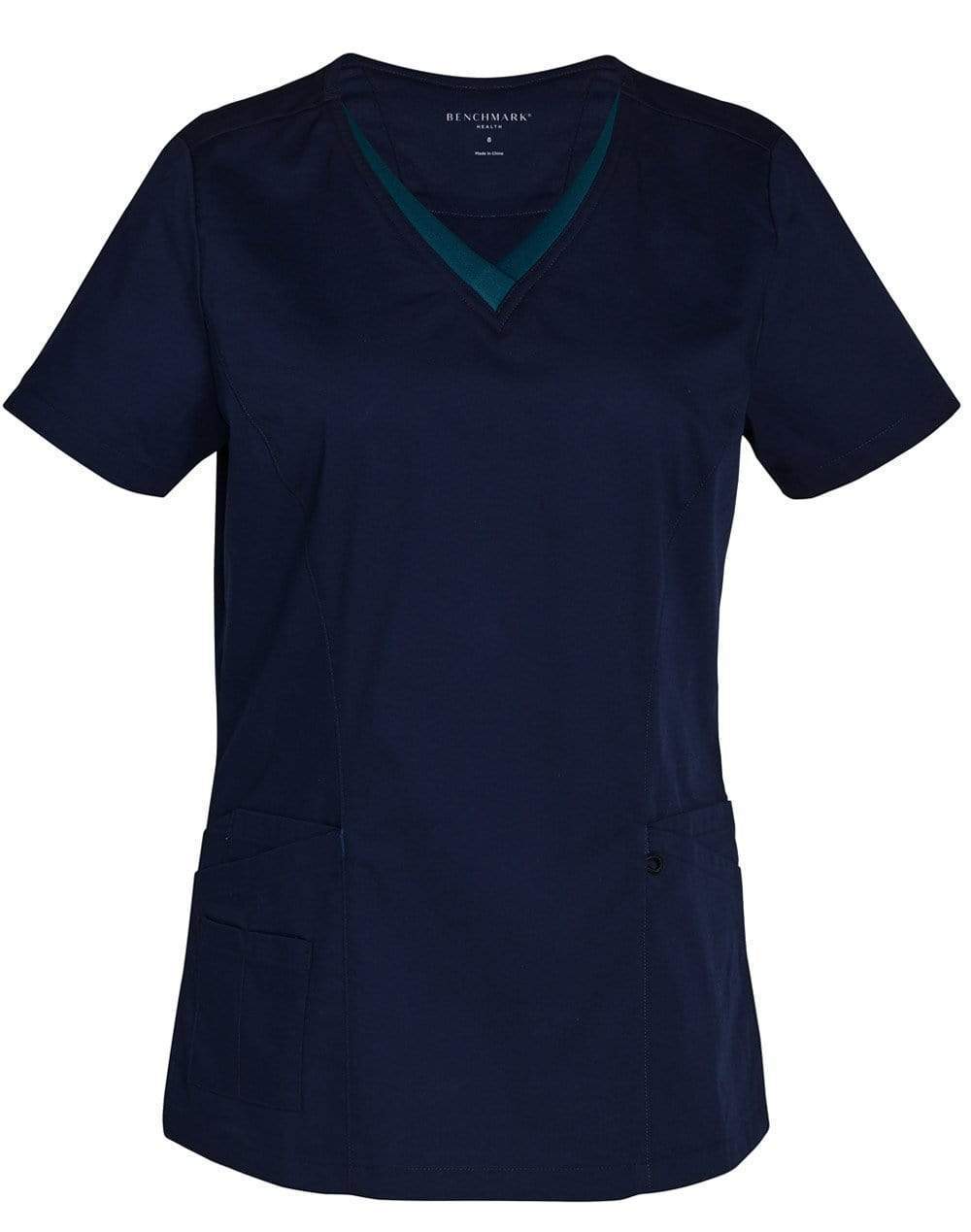 Winning Spirit Ladies V-neck Contrast Trim Scrubs Top M7660 Health & Beauty Winning Spirit Navy/Teal 2XS 