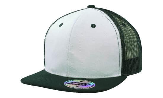 Headwear Mesh Back Cap W/flat Peak X12 - 3816 Cap Headwear Professionals White/Black One Size 