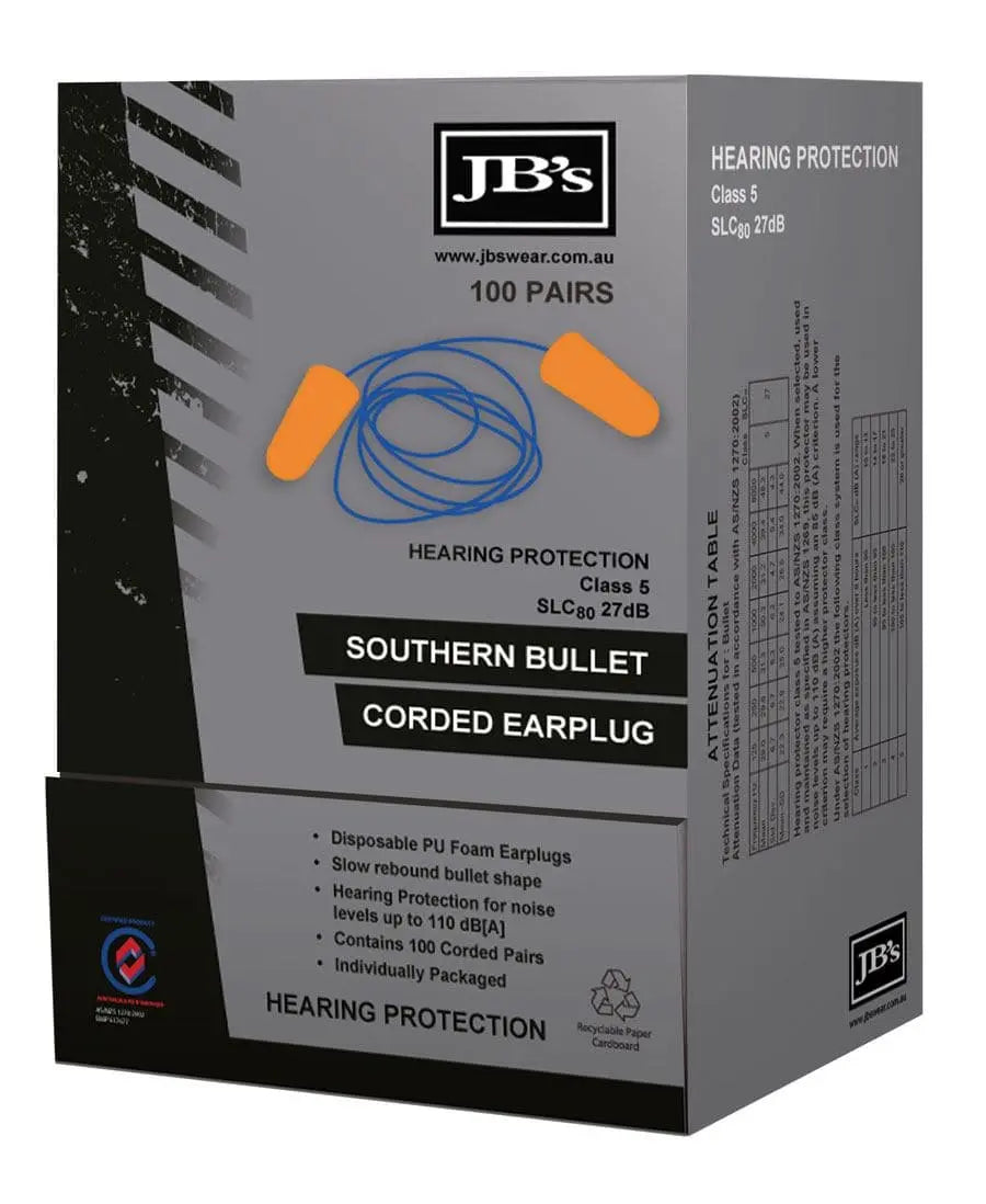 Southern Bullet Corded Earplug (100 Pair) 8P060 - City Workwear