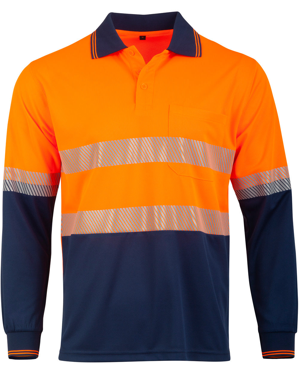 Unisex Cool Dry Segmented Tapes Hi Vis Long Sleeve Polo Shirt SW86