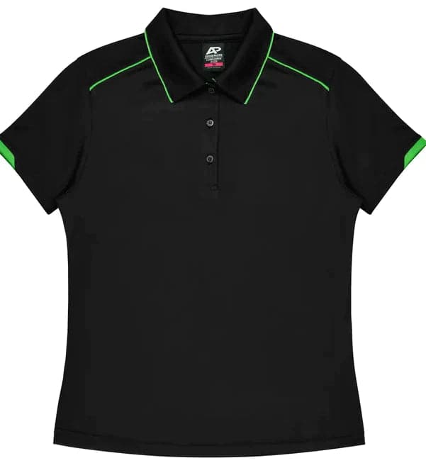 Aussie Pacific Currumbin Lady Polo Shirt 2320  Aussie Pacific BLACK/KAWA GREEN 6 