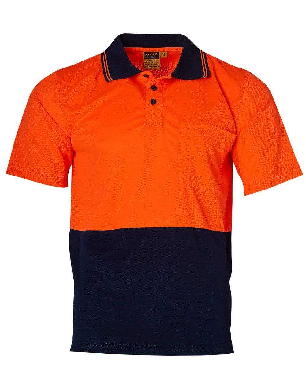 Australian Industrial Wear Work Wear Fluoro Orange/Navy / S High Visibility CoolDry Short Sleeve Polo SW01CD