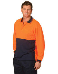 Australian Industrial Wear Work Wear Fluoro Orange/Navy / S High Visibility Long Sleeve Polo SW05CD