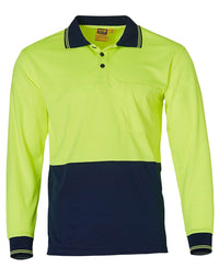 Australian Industrial Wear Work Wear Fluoro Yellow/Navy / S High Visibility Long Sleeve Polo SW05CD
