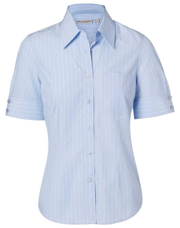 Benchmark Corporate Wear Blue Chambray/White / 6 BENCHMARK Women's Pin Stripe Short Sleeve Shirt M8224