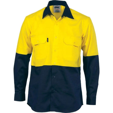 DNC Workwear Work Wear Yellow/Navy / XS DNC WORKWEAR Hi-Vis Two-Tone Cotton Drill Long Sleeve Shirt 3832