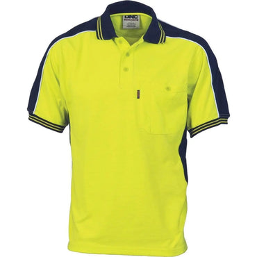 DNC Workwear Work Wear Navy/Yellow / XS DNC WORKWEAR Polyester /Cotton Contrast Panel Short Sleeve Polo 3895