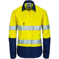 DNC Workwear Work Wear Yellow/Navy / 6 DNC WORKWEAR Women’s Hi-Vis Two-Tone Cool-Breeze Long Sleeve Cotton Shirt with 3M Reflective Tape 3986