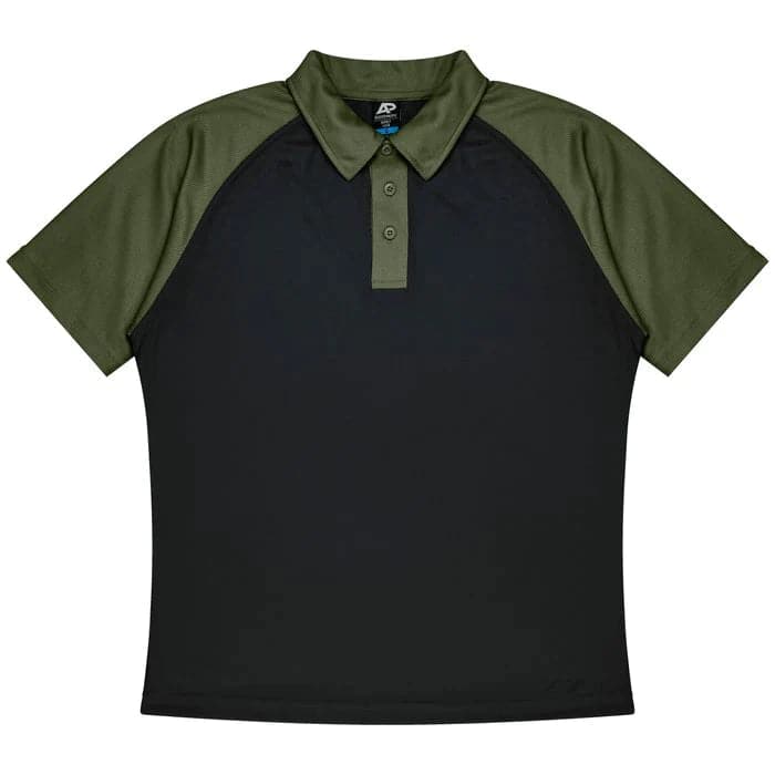 Aussie Pacific Manly Mens Polo 1318  Aussie Pacific BLACK/ARMY GREEN S 