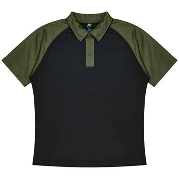 Aussie Pacific Manly Mens Polo 1318  Aussie Pacific BLACK/ARMY GREEN S 