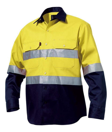 KingGee Work Wear Yellow/Navy / S KingGee Hi-Vis Reflective Spliced Drill Shirt L/S K54315