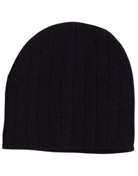 Winning Spirit Active Wear Black / One size Cable Knit Beanie With Fleece Head BandCH64